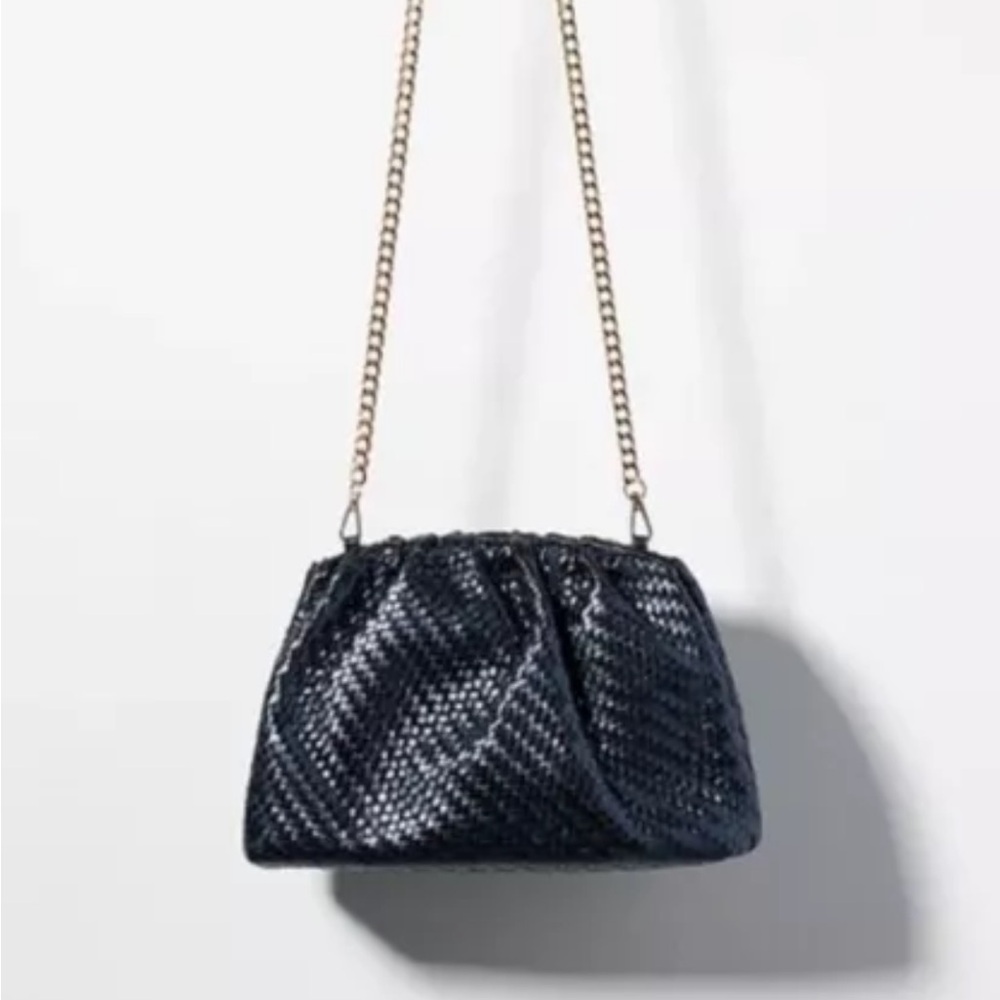 Anthropologie Frankie Clutch Bag Navy Blue 2 Removable Chains New w/ Tag